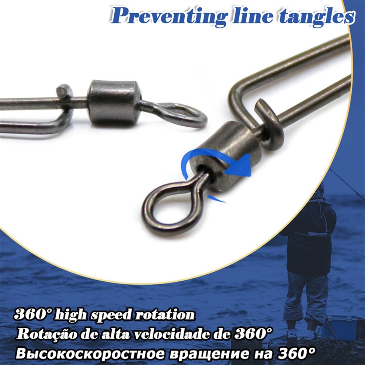Fishing Swivel Connector - T34C คลิปหนีบแบบหมุนได้ 25 ชิ้น ตัวเชื่อมต่อสำหรับตกปลา สแตนเลสสตีล