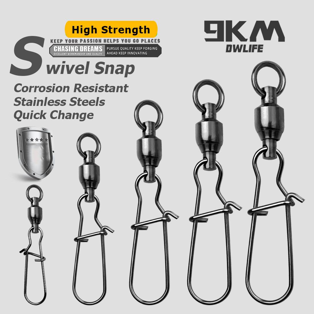 Fishing Swivel Connector - ตัวเชื่อมสายเบ็ดตกปลาแบบหมุนได้ 9KM 10 ชิ้น พร้อมตัวล็อคแบบคู่ สีดำนิกเกิล
