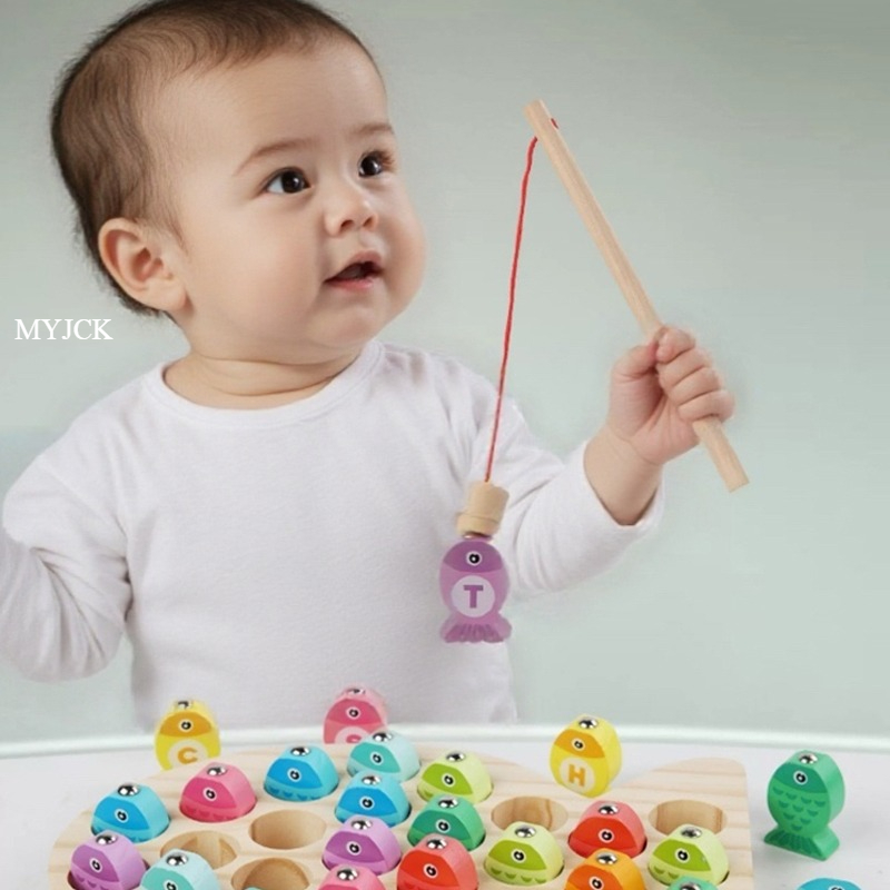 Fishing Equipment For Kids - ของเล่นเกมตกปลาไม้สำหรับเด็ก ของขวัญเสริมพัฒนาการเรียนรู้ ตัวอักษร ตัวเลข ของเล่นเสริมสร้างการเรียนรู้สำหรับเด็ก เกมแบบอินเทอร์แอคทีฟสำหรับเด็ก